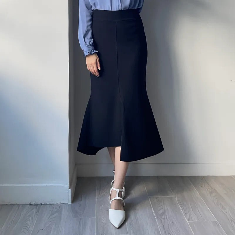 Unbalanced Fishtail Split Midi Skirt (2colors)