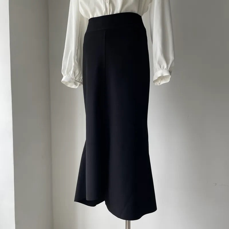 Unbalanced Fishtail Split Midi Skirt (2colors)