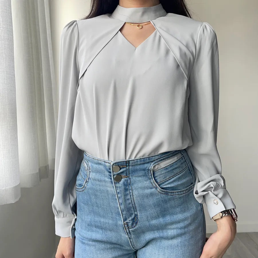 Heart Hollow Out Blouse (2colors)