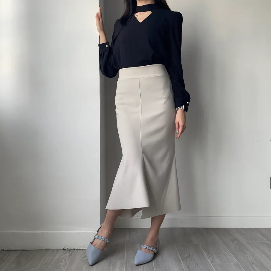 Unbalanced Fishtail Split Midi Skirt (2colors)